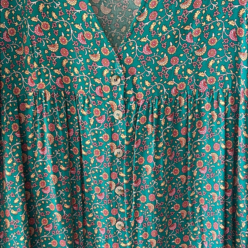 NATURAL LIFE Teal Floral Maxi Dress with Orange Hem - Picture 3 of 8